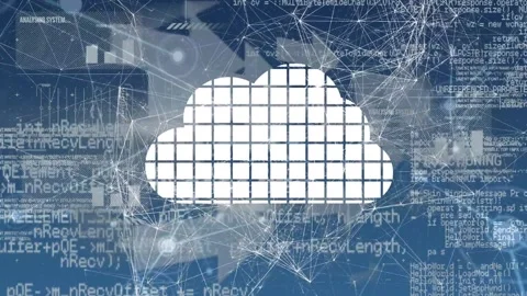Animation of cloud and data processing over network of connections Stock Footage 329708469