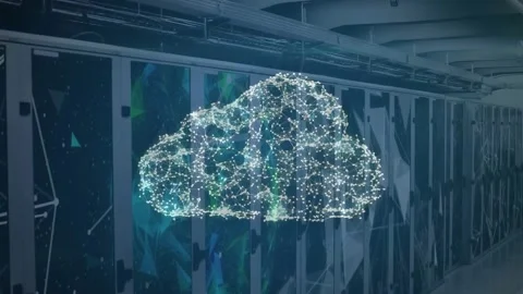 Animation of cloud and padlock icons with network of connections over server Stock Footage 329972253