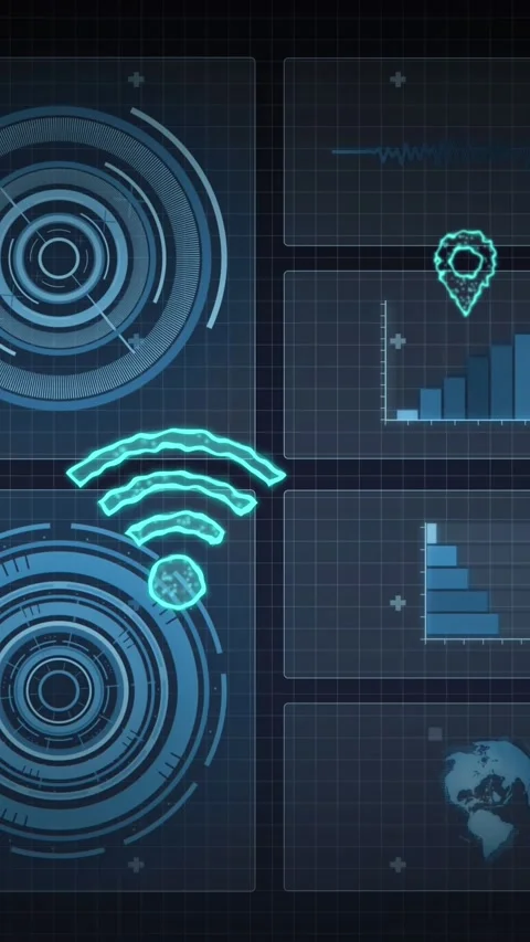 Animation of cloud and wifi icons, scope scanning and data processing Stock Footage 343545451