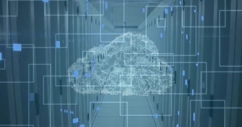 Animation of cloud, circuit board and data processing over computer servers Stock Footage 328601196