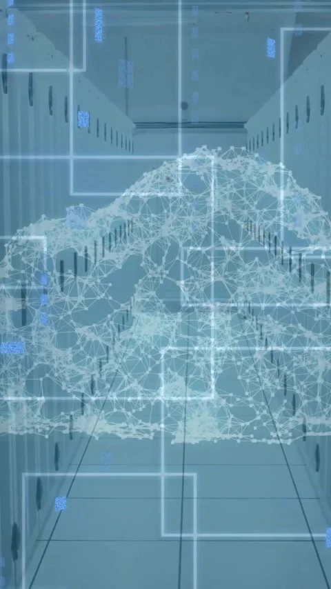 Animation of cloud, circuit board and data processing over computer servers Stock Footage 342996739