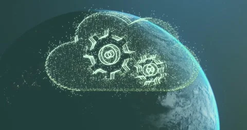 Animation of cloud with cogs and data processing over globe on blue background Stock Footage 329223335