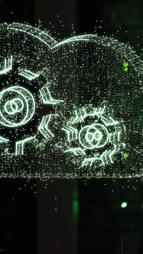 Animation of cloud with cogs icons over server room Stock-Footage 331649520