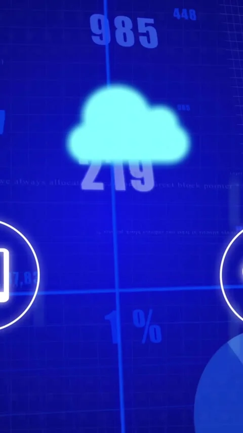 Animation of cloud computing and data analytics symbols on digital blue Stock Footage 319811543