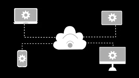 Animation of cloud computing with connected devices Stock Footage 318100220