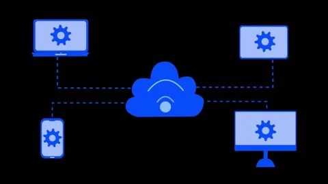 Animation of cloud computing with connected devices Stock Footage 318100226
