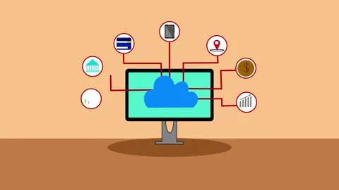 Animation of cloud computing with icons representing various data types con.. Video stock 318100869