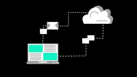 Animation of cloud computing with a laptop and email icons connected to a clo Stock Footage 318100414