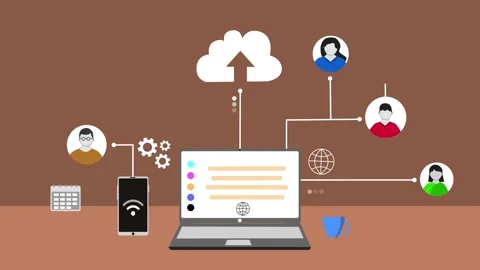 Animation of cloud computing with laptop, smartphone, and cloud icon Stock Footage 320730212