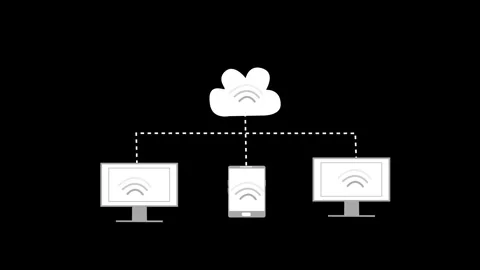 Animation of cloud computing with multiple devices connected to a cloud icon Stock Footage 325244151