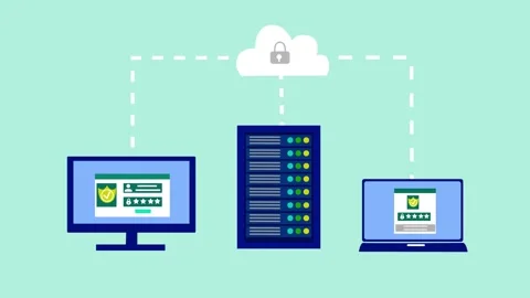 Animation of cloud computing with secure data transfer between devices Stock Footage 318100359