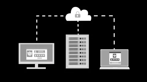 Animation of cloud computing with secure data transfer between devices Stock Footage 318100363