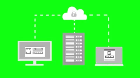 Animation of cloud computing with secure data transfer between devices Stock Footage 318100409