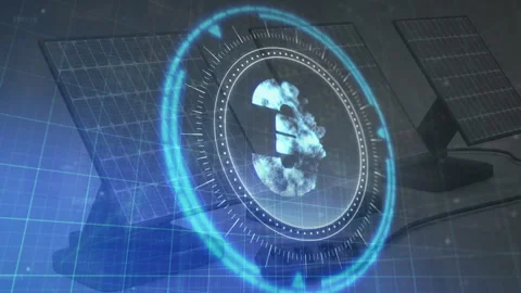 Animation of cloud computing symbol over solar panels in futuristic interface Stock Footage 305864873