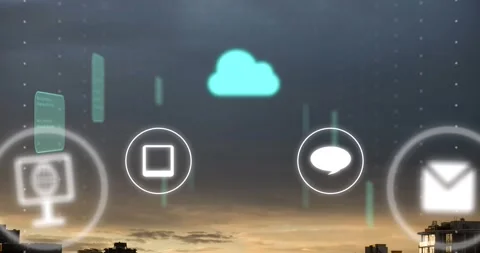 Animation of cloud, connections and data processing over city Stock Footage 328634626