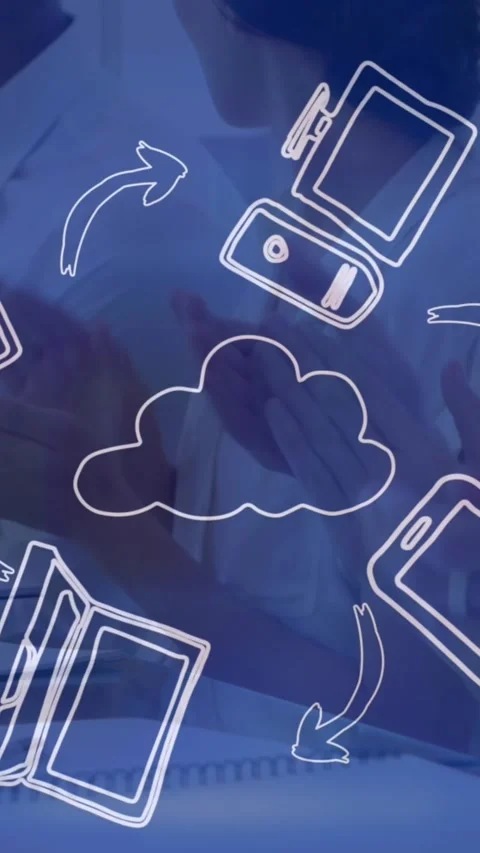 Animation of cloud, connections with icons and data processing over business Stock Footage 343159115