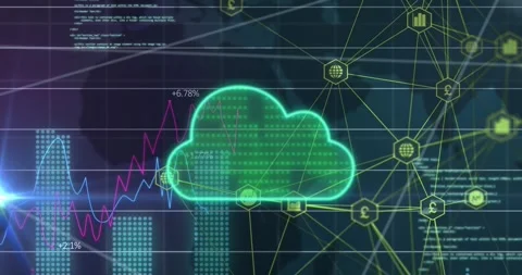 Animation of cloud, data processing over connections Stock Footage 329103114