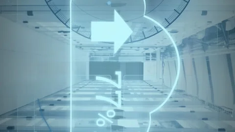 Animation of cloud data upload icon, round scanner and data processing against Vídeos de archivo 313355737