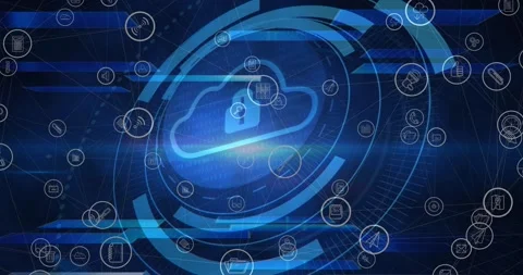 Animation of cloud icon and data process... | Stock Video | Pond5