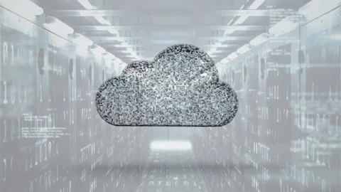 Animation of cloud icon and data processing over computer servers Vídeos de archivo 326034756