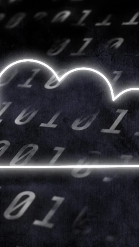 Animation of cloud icon flickering over changing binary coding on black Stock Footage 324558058