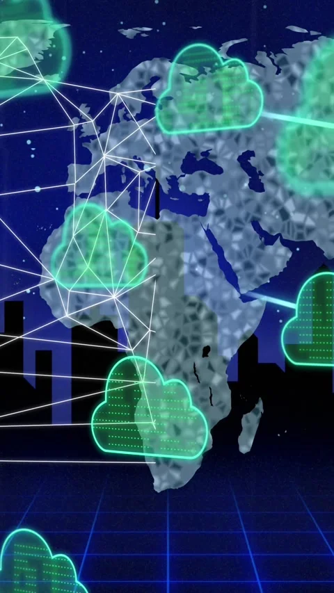 Animation of cloud icons and data processing over world map Stock Footage 323897844