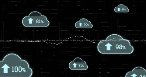 Animation of cloud icons and data processing on black background Stock Footage 328588315