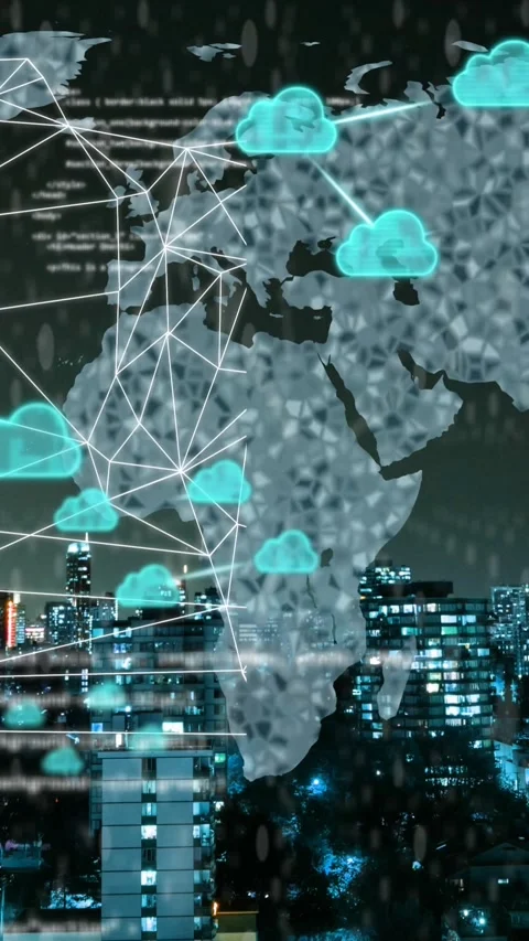 Animation of cloud icons and data processing over world map Stock Footage 342643201