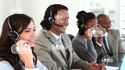 Animation of cloud icons with growing numbers over diverse business people using Stock Footage 328005031