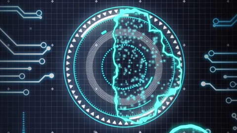 Animation of cloud icons, scope scanning and data processing Stock Footage 312544519