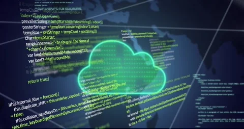Animation of cloud, network of connections and data processing over moving map Stock Footage 329614832