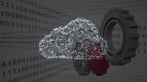 Animation of cloud over gears and binary code on grey background 库存影片 172267421