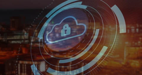 Animation of cloud with padlock icon digital data processing over cityscape Vídeos de archivo 307662288