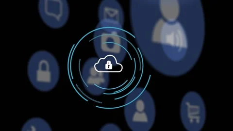 Animation of cloud with padlock over media icons Stock Footage 329693482