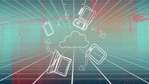Animation of cloud with rotating icons, grid pattern and programming language on 動画素材 326411837