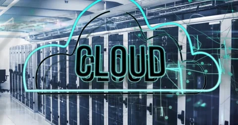 Animation of cloud text in cloud, computer language and navigation pattern over Stock Footage 250381815