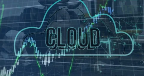 Animation of cloud text in cloud with multiple graphs over close up of claw of Video stock 249679590