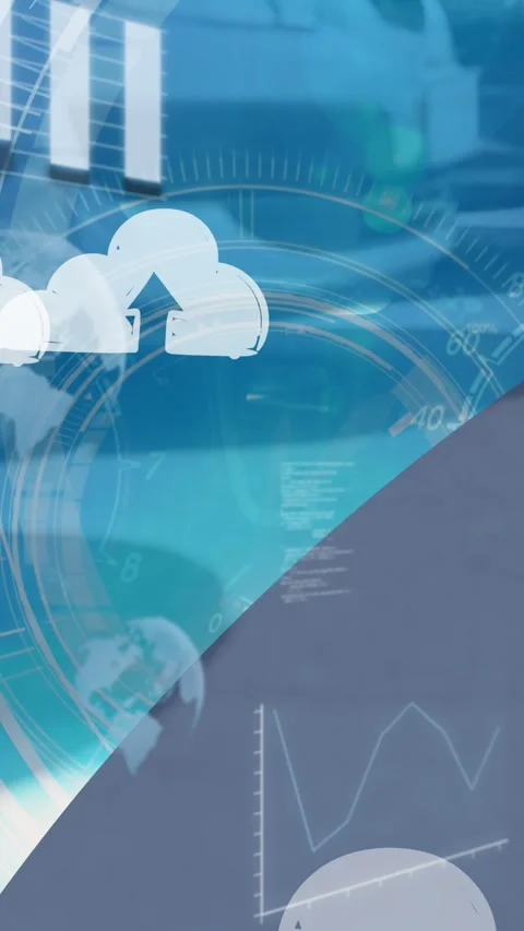 Animation of clouds and diverse data floating over car Stock Footage 344746165
