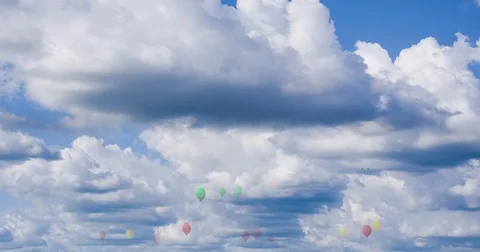 Animation clouds and small colorful air balloons animation Stock Footage 72865368