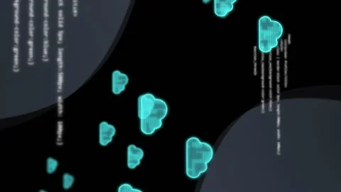 Animation of clouds with arrow signs and programming language moving on abstract Stock Footage 314143900
