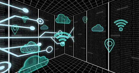 Animation of clouds, data processing over computer servers Stock Footage 328500824