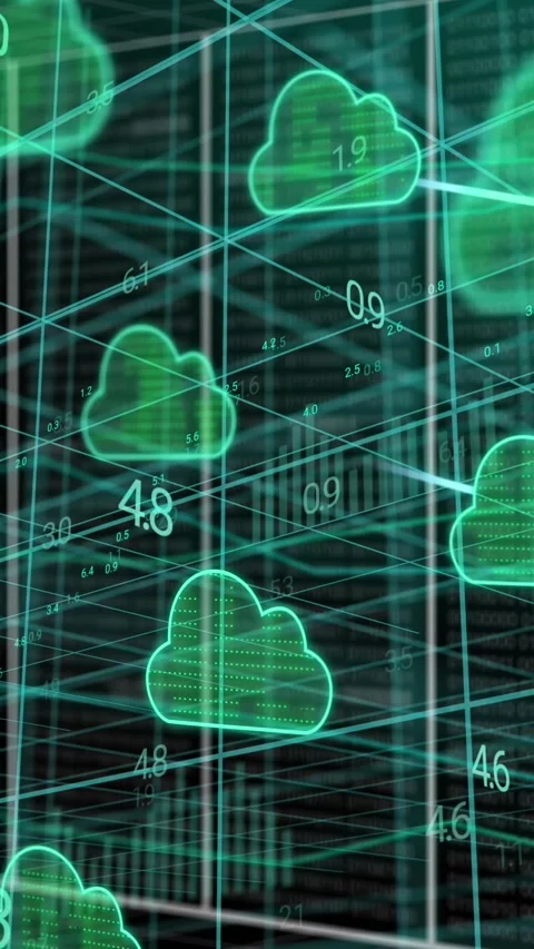 Animation of clouds, data processing over computer servers Stock Footage 342595009
