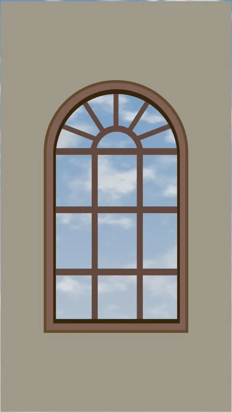 Animation of Clouds Drifting Outside an Arched Window Loop Stock Footage 345294180