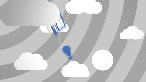 Animation of clouds with electronic devices over grey stripes Stock Footage 310681785