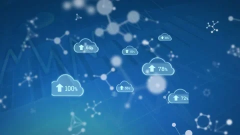 Animation of clouds with growing number over graph and molecules Video stock 166849003