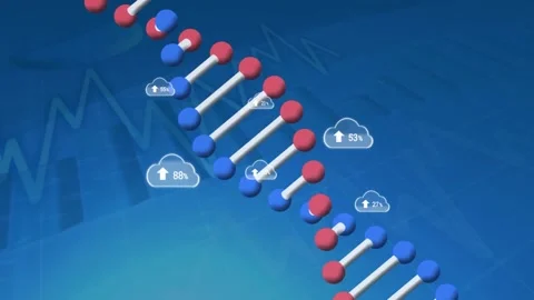 Animation of clouds with growing number over graph and dna strand Video stock 166849078