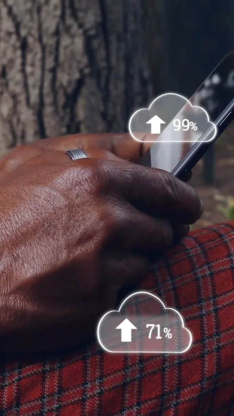 Animation of clouds with growing numbers over african american man using Stock Footage 342806279