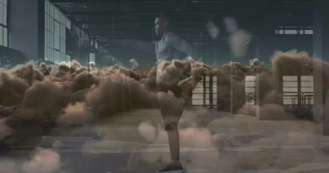 Animation of clouds over african american sportsman exercising Stock Footage 329765763