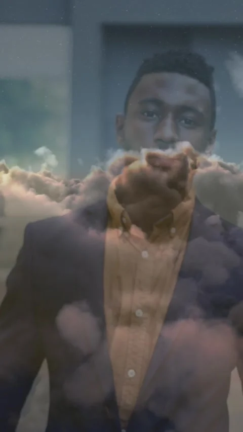Animation of clouds over happy african american businessman Stock Footage 342914794
