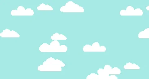 Animation of clouds, sky. Loop. Pixel art 8 bit cartoon Stock Footage 148195052